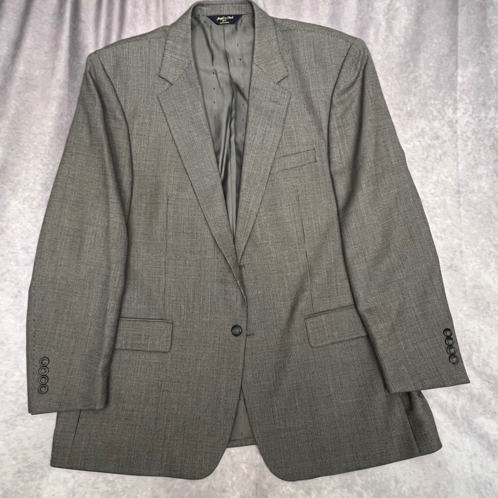 Joseph & Feiss Sport Coat Mens 44R Gray Wool 2-Button Micro-Check Blazer